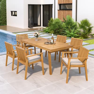 7 Pieces Patio Furniture Set with Acacia Wood Table