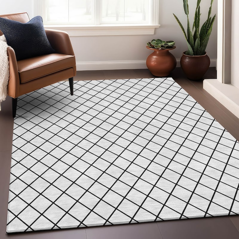 Premium Washable Super Soft Diamond Trellis Mayfield Rug - White - 5' x 7'6"