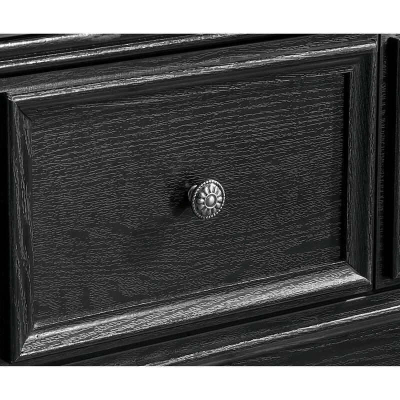 Modern Farmhouse Dresser Chest Drawers Cabinet with 7 Drawers Metal Slides Metal Handles, for Bedroom Living Room Hallway, Black