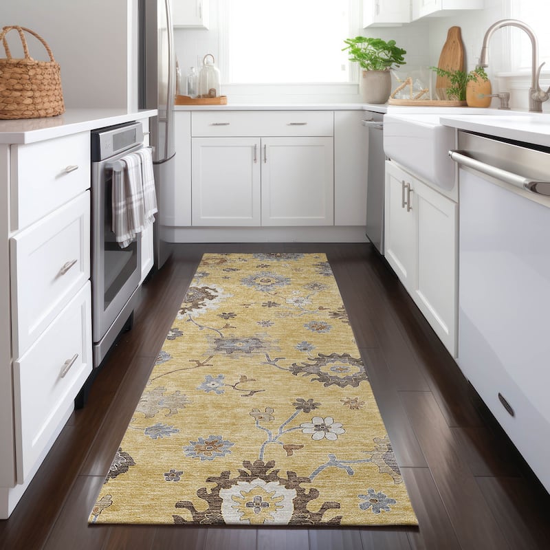 Machine Washable Indoor/ Outdoor Chantille Traditonal Kashan Rug