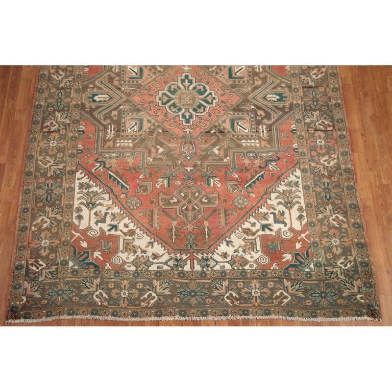 Hand Knotted Oriental 100% Wool Carpet Traditional Medallion Coral Heriz Area Rug - 10' 6'' X 7' 6''