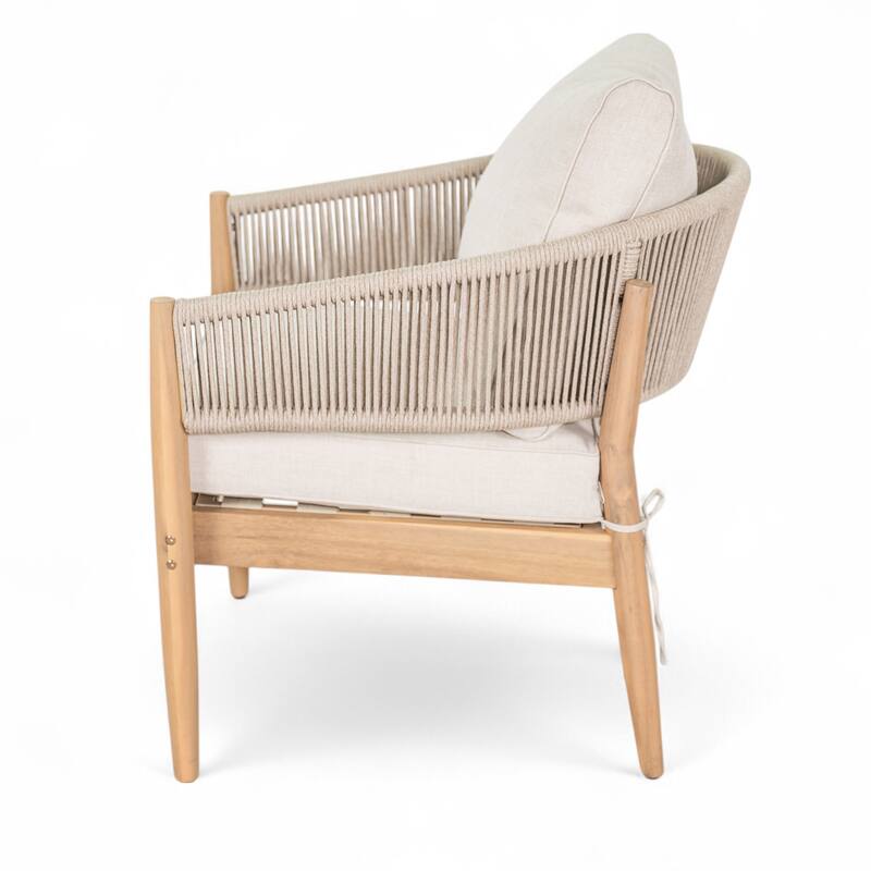 Roomfitters Verona Outdoor Acacia Wood Club Chairs with Rope Detail, Natural Finish and Beige Set of 2 - Set of 2