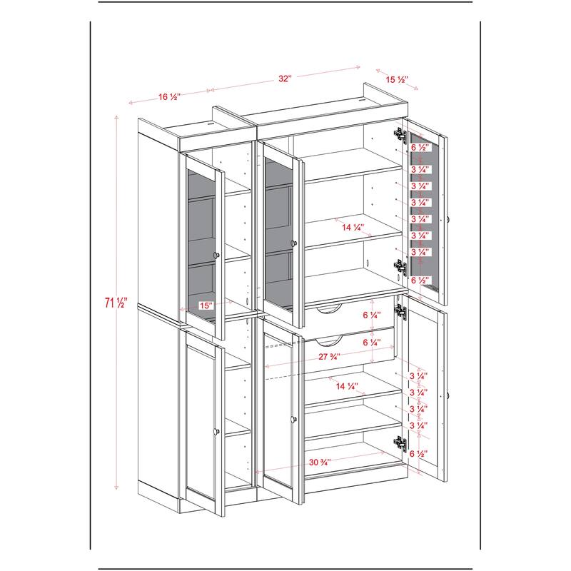 Palace Imports 100% Solid Wood 48.5" Pantry Cabinet with Frosted Glass, Shaker Doors, 2-Drawers and Adjustable Shelves