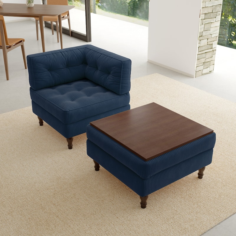 Corduroy Tufted Accent Chair Armchair and Ottoman Set