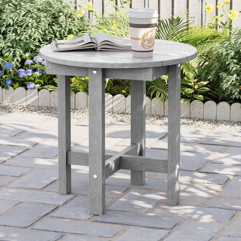 HDPE Outdoor Side Table, 220 lbs All-weather Patio End Table - Light Grey