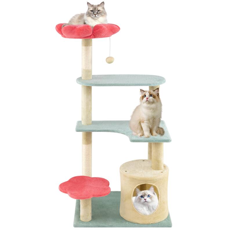 Plush Sisal Multi-Layer Cat Tree with Flower Perch and Condo - 24" L x 19" W x 49" H - Multi