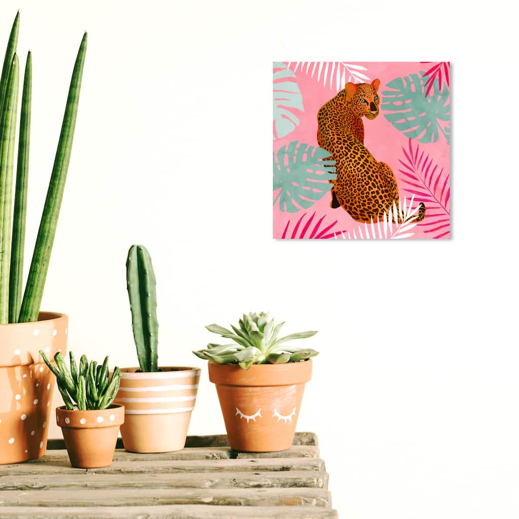 Wynwood Studio Canvas Animals Pink Cheetah Style Pink and Mint Green Tropical Wall Art Canvas Print