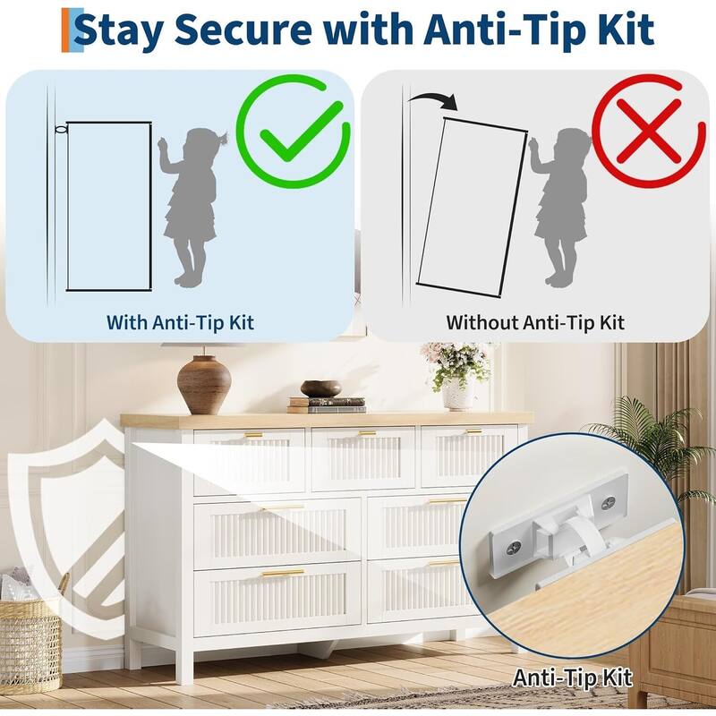 Modern Fluted Dresser with 7 Storage Drawers, Organizer Cabinet for Living Room, Bedroom