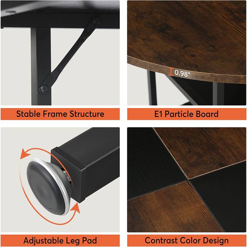 Dining Table with Storage Shelves for 4 People, Rustic Color Contrast Kitchen Table