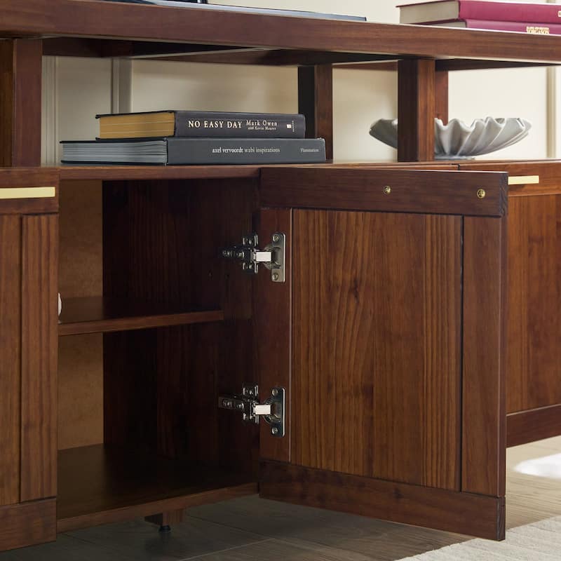 Walker Edison Modern Solid Wood 58" TV Stand with Glass Top