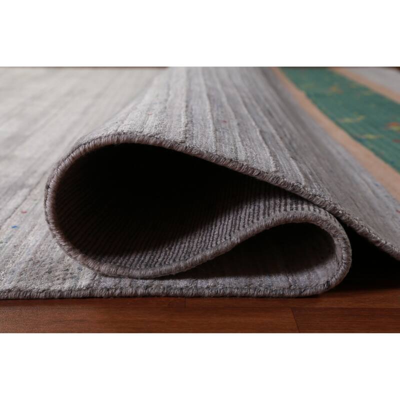 Hand Knotted Oriental 100% Wool Carpet Tribal Stripe Greys & Charcoal Gabbeh Area Rug - 12' 6'' X 9' 2''