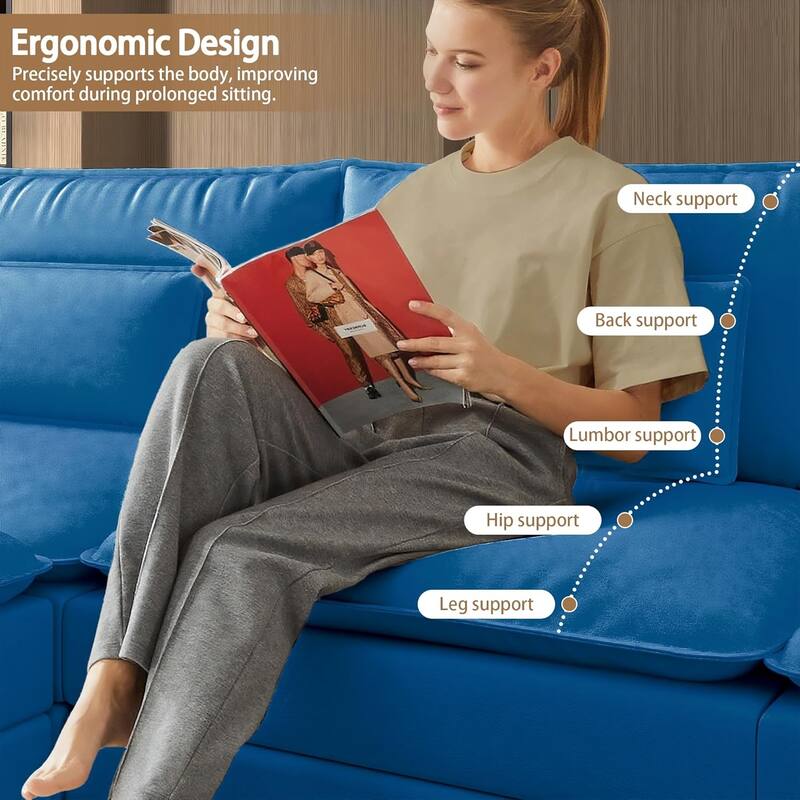 Kullavik Cloud Chenille L-Shaped Sofa, Modular Sectional Sofa with Ottoman, Throw Pillows and Double Layered Cushion