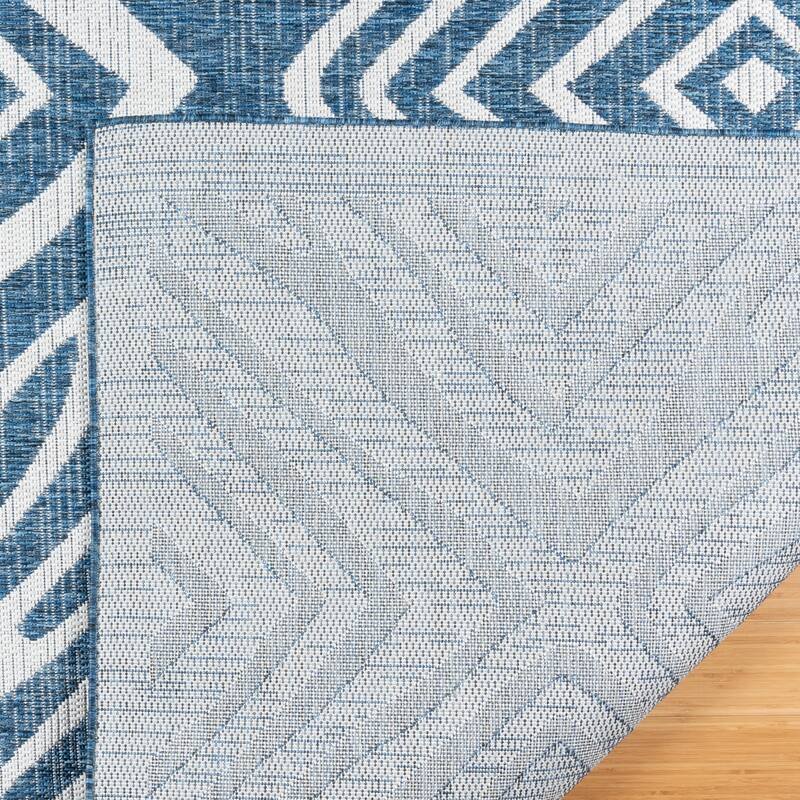 Gertmenian Tropea Stella Teal Diamond Tribal Geometric Indoor/ Outdoor Flatweave Area Rug