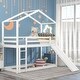 preview thumbnail 33 of 46, Playhouse Twin Over Twin Bunk Kids Bed with Roof,Slide,Ladder,Stairs White