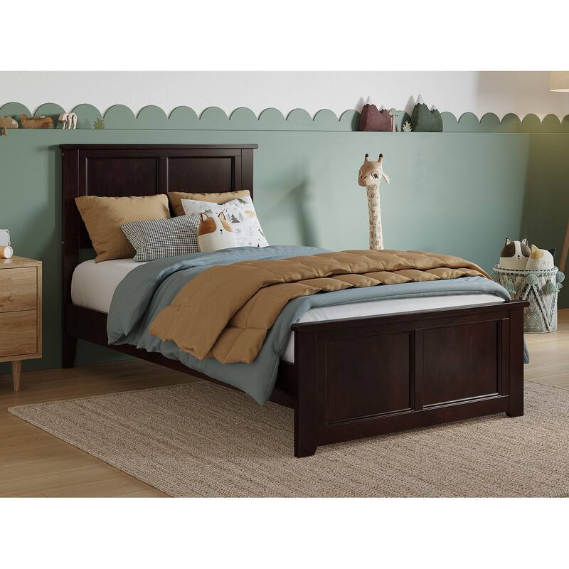 Espresso Twin Solid Wood Low Profile Platform Bed with Matching Footboard and Turbo Charger Convenience