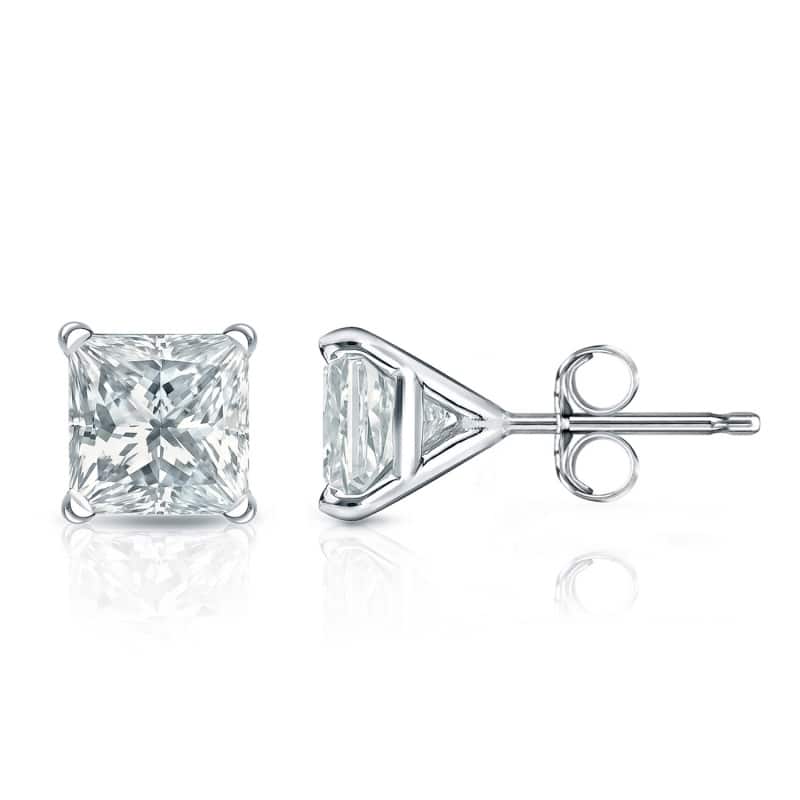 Auriya 14k Gold Lab Grown Princess Diamond Stud Earrings 0.50 to 5.00 ct. tw. 4-Prong Martini Push-Back (F-G VS) - White - 1.50 ct. tw.