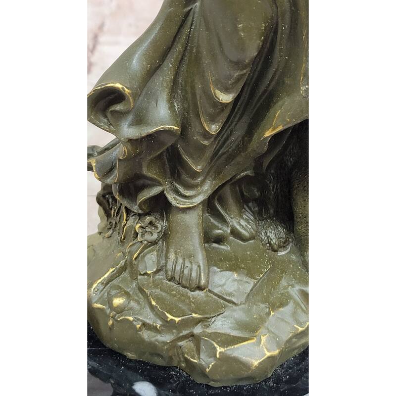 Bronze Lady With Loyal Imitative Dog Sculpture On Marble Base By Aldo Vitaleh