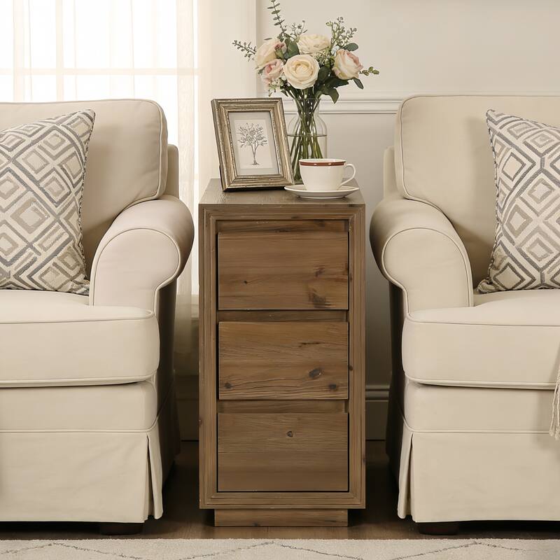 Solid Wood End Table with 3 Drawers, 23.62" H, No Assembly