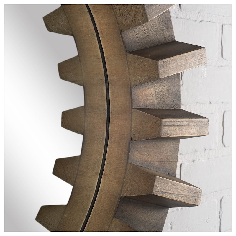 HomeRoots 26" Brown Round Wood Framed Accent Mirror