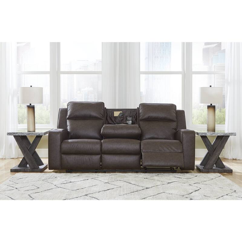 Signature Design by Ashley Lavenhorne Granite Reclining Sofa with Drop Down Table - 87"W x 42"D x 43"H