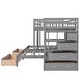 preview thumbnail 6 of 16, Full Over Twin & Twin Bunk Bed Kids Bed Wood Triple Bunk Bed with Drawers and Guardrails, Gray