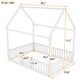 preview thumbnail 7 of 12, Full Size Kids House Bed Frame with Roof, Openable Door & Guardrail, Distressed White Wooden Playhouse Style Platform Bed