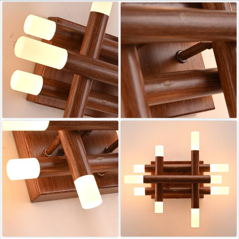 CurveCurio 13" Modern Wall Light Adjustable Color Temperature, Dimmable LED and Remote Control in Elegant Willow Wood Finish