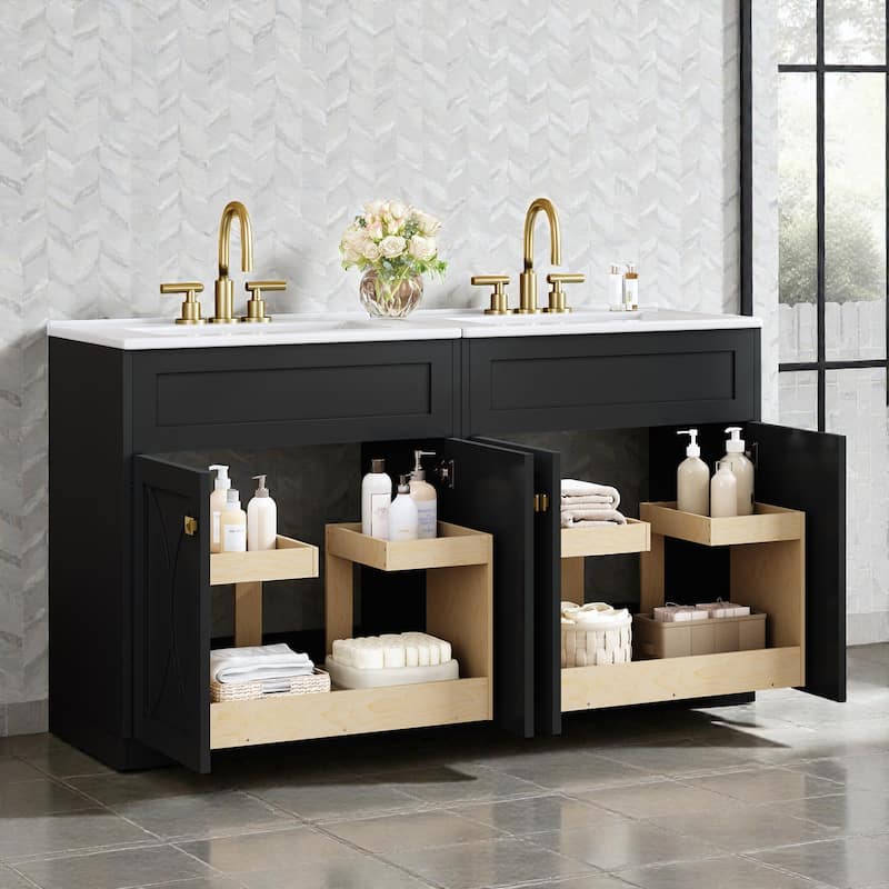 60 Inch Bathroom Vanity Set with Ceramic Sink, Modern Freestanding Storage Cabinet with Gold Handles and Soft Close Doors