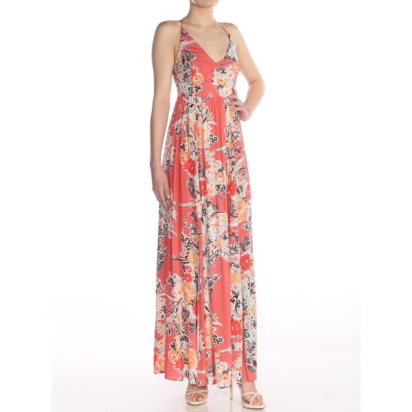 Shop FREE PEOPLE Womens Coral Printed Sleeveless V Neck Maxi Dress Size ...