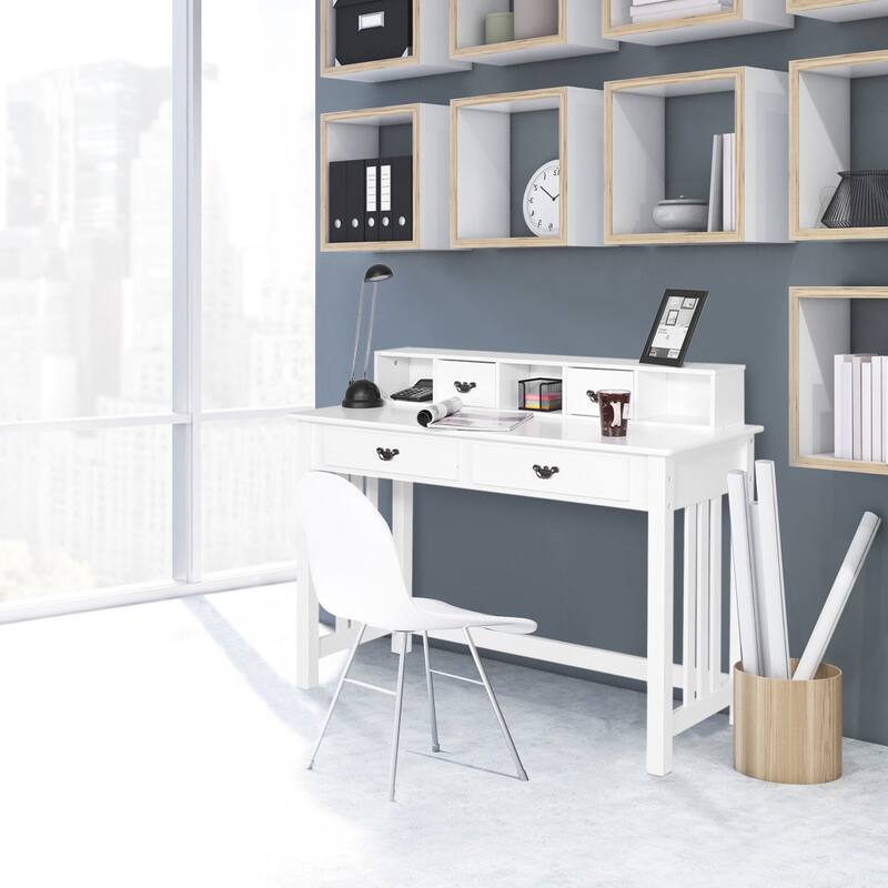 Costway Writing Desk Mission White Home Office Computer Desk 4 Drawer