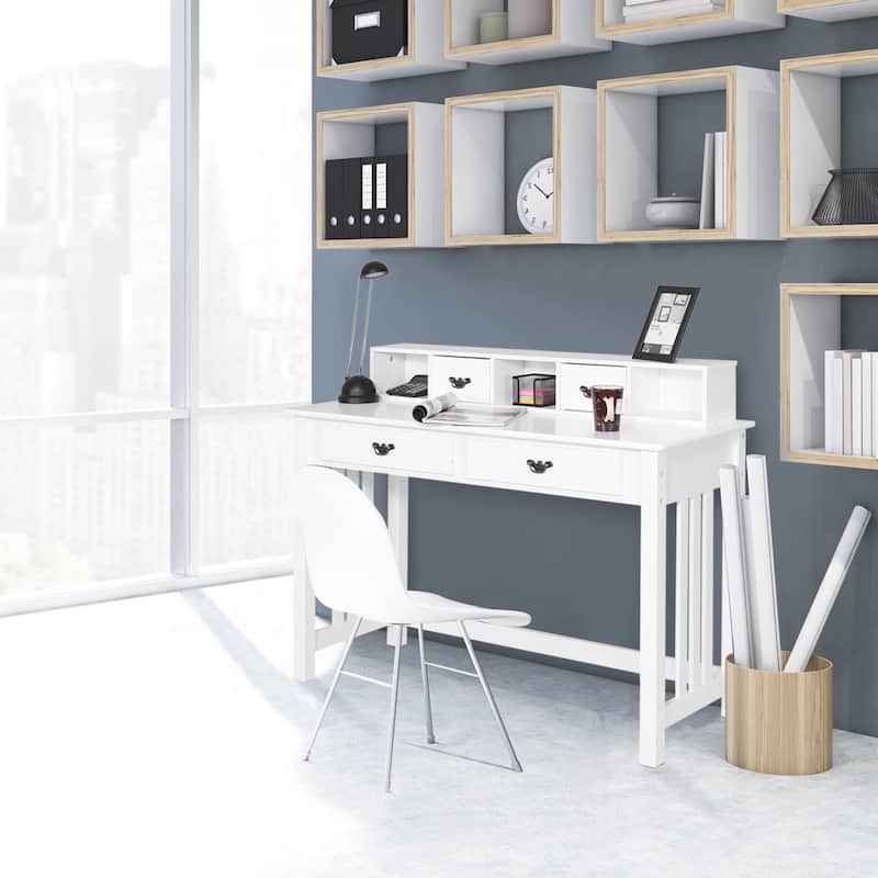 Costway Writing Desk Mission White Home Office Computer Desk 4 Drawer