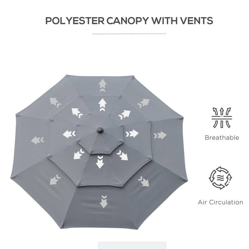 9FT 3 Tiers Patio Umbrella with Crank and Push Button Tilt