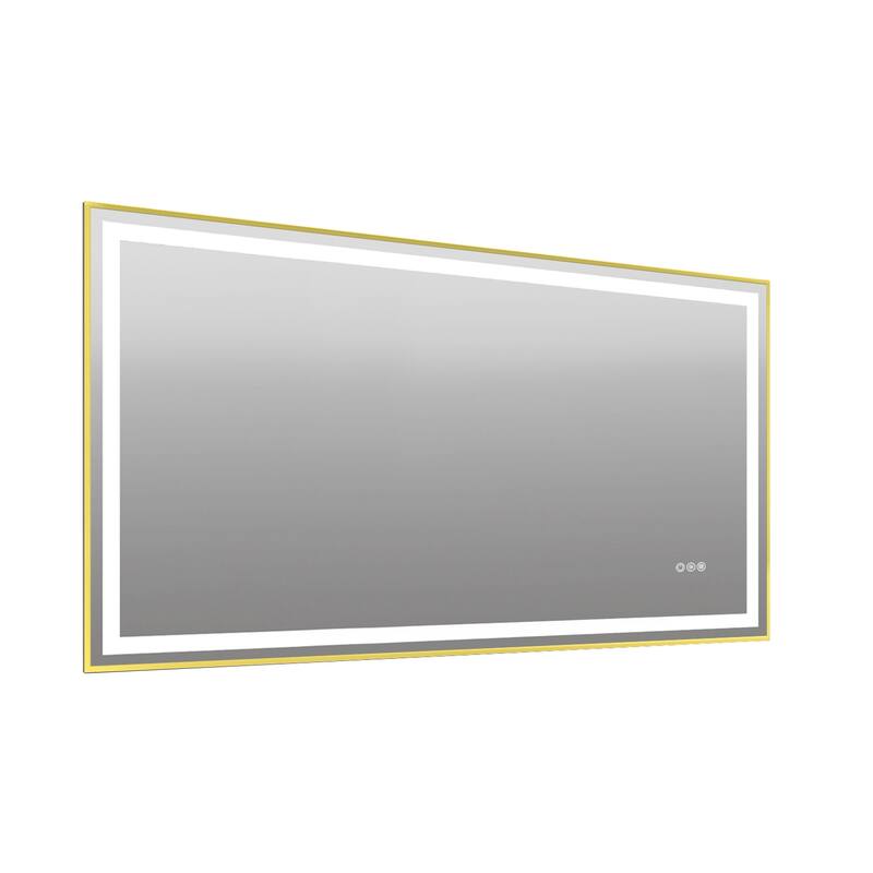 Topcraft Gold Framed Tempered Glass Mirror with Dual LED Strip Lighting