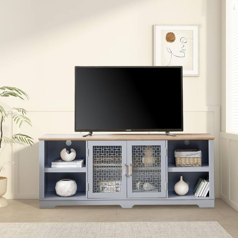 Roomfitters Modern Farmhouse TV Media Stand, Barn-Inspired Home Entertainment Console - Light Blue
