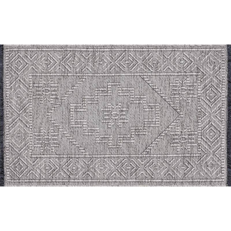 Alameda Solid Color Medallion Machine Washable Indoor Area Rug