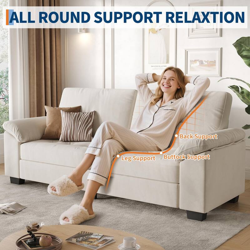 90in-Modern Oversized Loveseat, Beige Velvet Upholstered Loveseat with Soft Spacious Armrests, Washable Cushion Covers