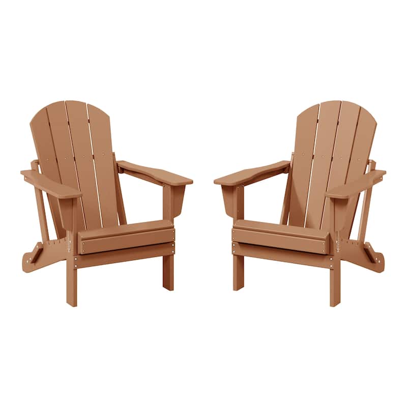 Polytrends Laguna Weather Resistant Outdoor Patio Folding Adirondack Chairs (Set of 2) - Teak
