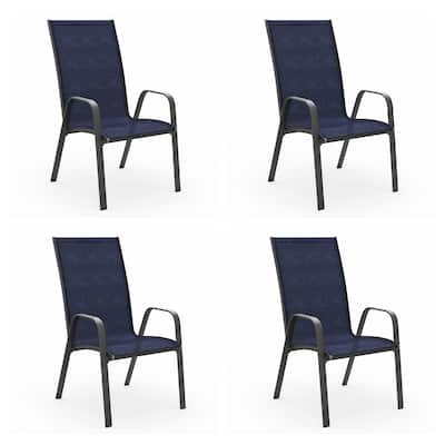 4-Pieces Stackable Black Steel Frame Stationary Dining Chair Dining Chairs Set