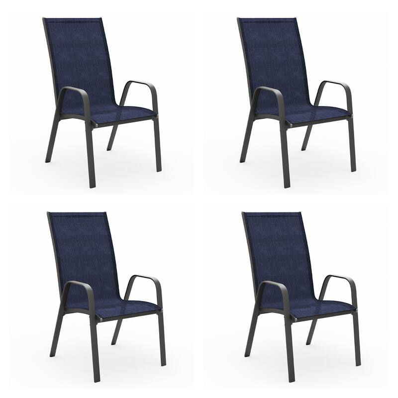 4-Pieces Stackable Black Steel Frame Stationary Dining Chair Dining Chairs Set - Navy