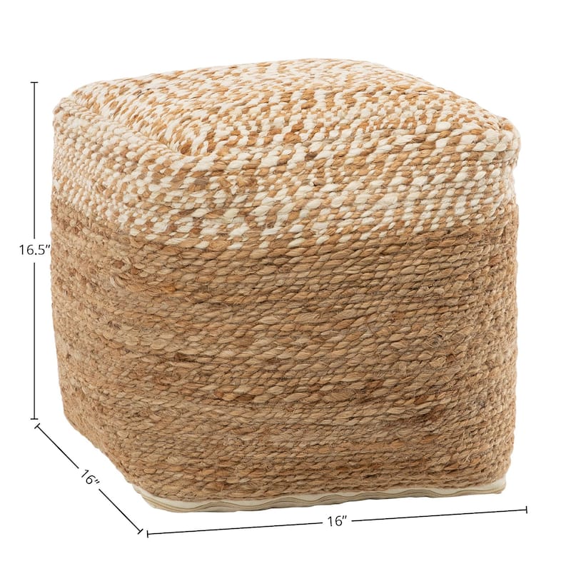 Steven Handmade Hemp Upholstered Pouf, Natural
