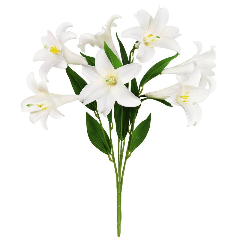 Set of 2 Cream White Artificial Easter Lily Flower Stem Bush Bouquet 24in - 24" L x 12" W x 12" DP - Cream White - 24" L x 12" W x 12" DP