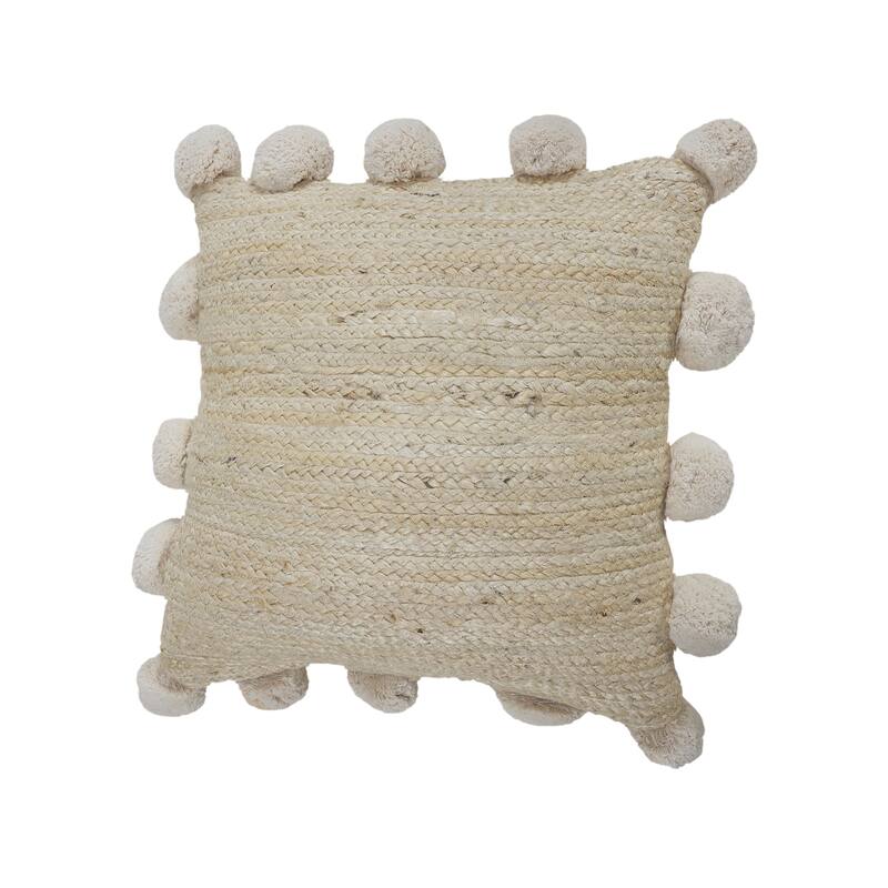 Sevita Natural Jute Throw Pillow with Pom Pom Border