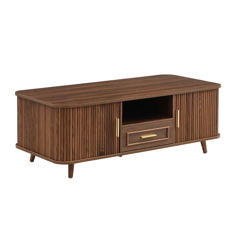 Christopher Knight Home - Arlo Mid-Century Modern Coffee Table with Tambour Doors and 6-Compartment Storage Drawer