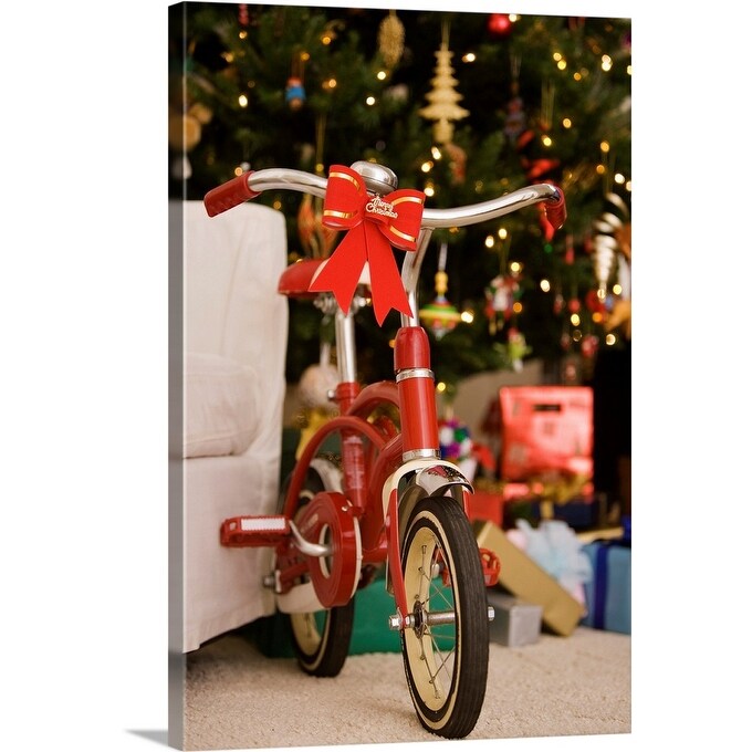 Shop Bicycle By Christmas Tree Canvas Wall Art Overstock
