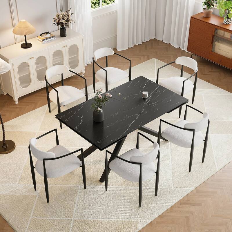 102.36 Inch Extendable Rectangular Sintered Stone Dining Table