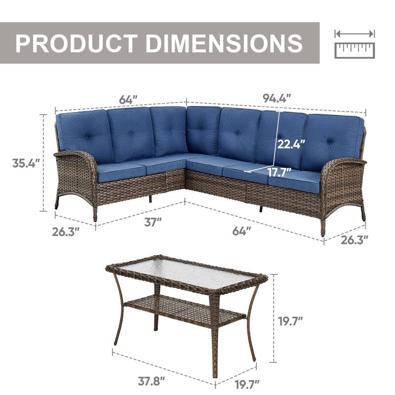 Gymojoy L-Shaped Outdoor Sectional Sofa Set, PE Wicker Couch with Water-Resistant Olefin Cushions