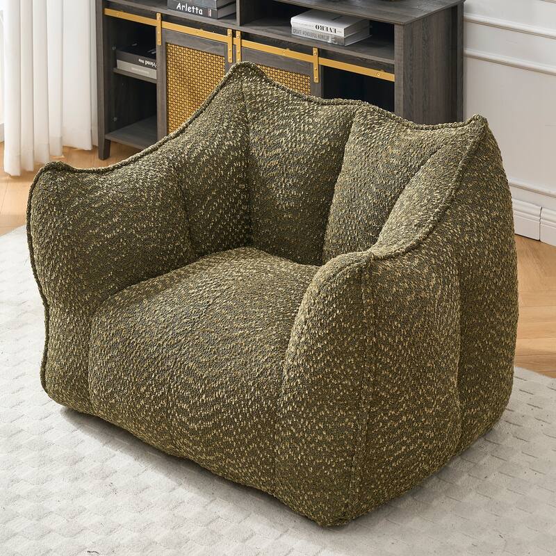 Chenille Square Bean Bag Chair, High Resilience Foam Lounge Chair, Cozy Aldult Lazy Sofa with Curved Armrests and Backrest