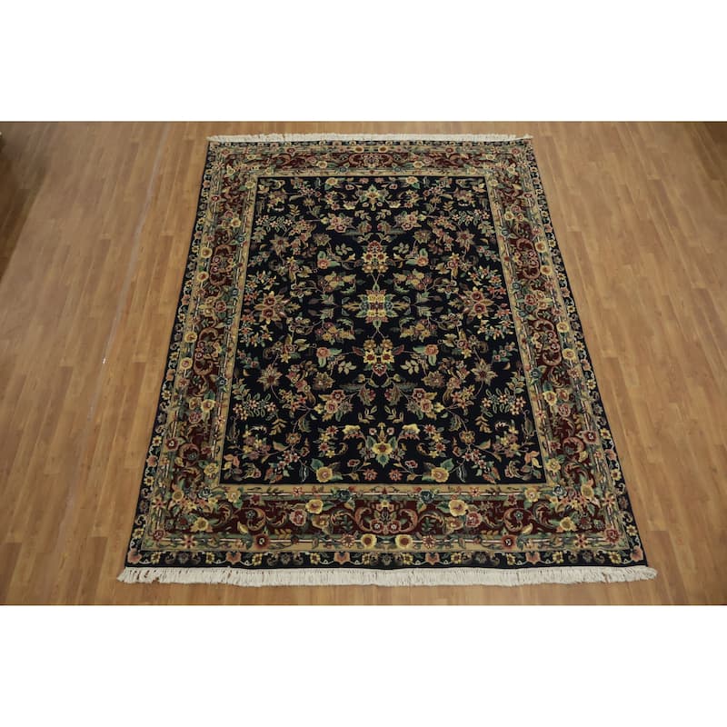 Hand Knotted Oriental 100% Wool Carpet Traditional All-Over Black Aubusson Area Rug - 10' 2'' X 7' 10''
