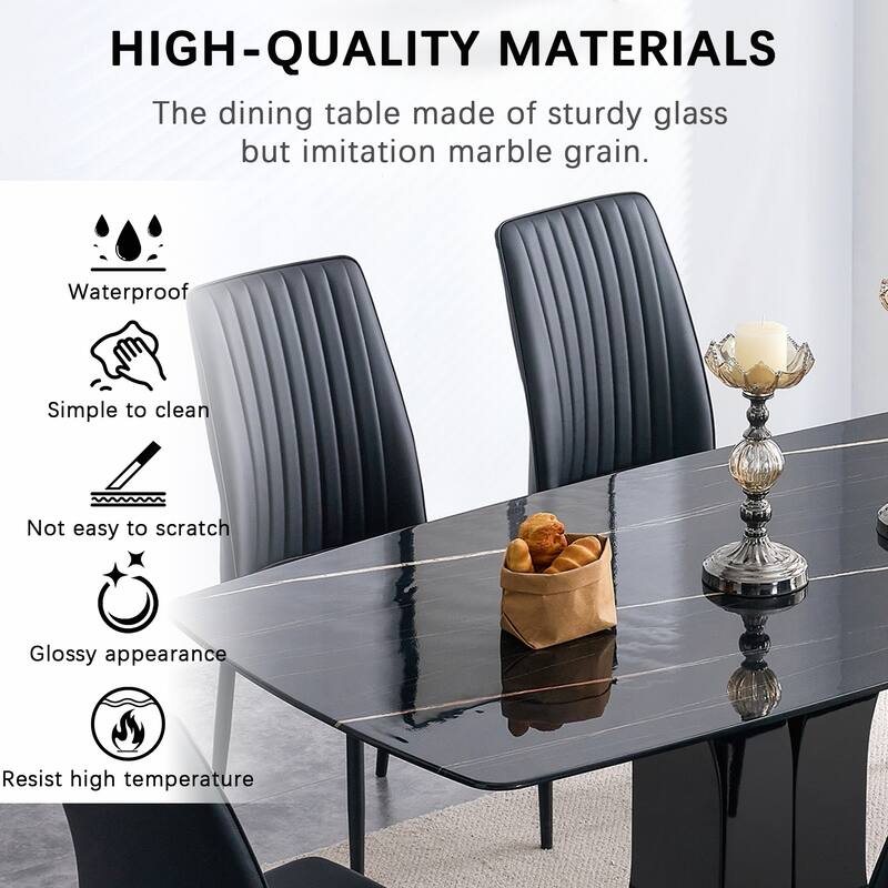 Rectangular 63" Marble Dining Table with X-Shape MDF Base