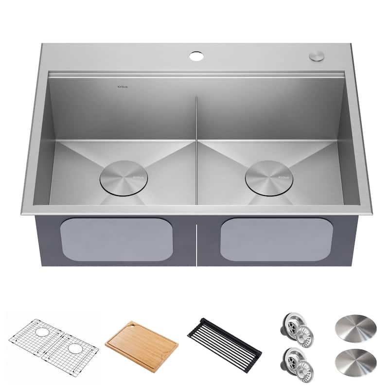 Kraus KWT302-30 Kore 30" Drop In Double Basin Stainless Steel Kitchen - Stainless Steel